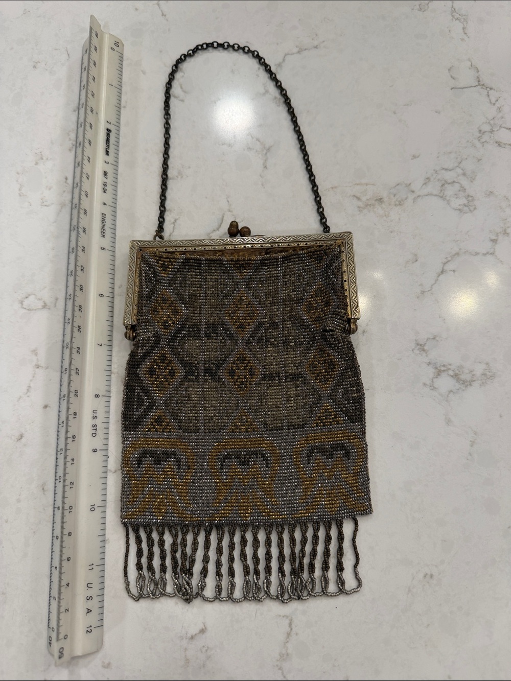 Vintage Beaded Evening Bag in Gunmetal and Gold